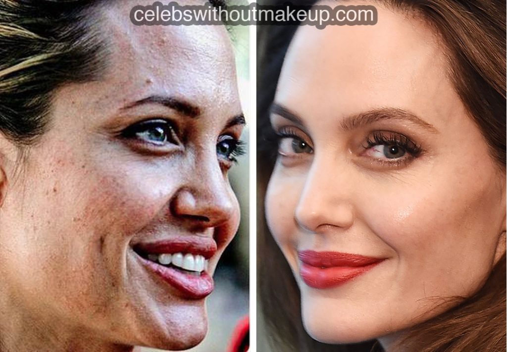 Angelina Jolie with and without makeup