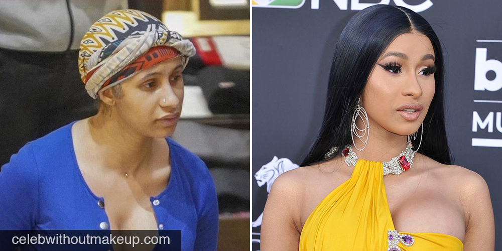 Cardi B with and without makeup