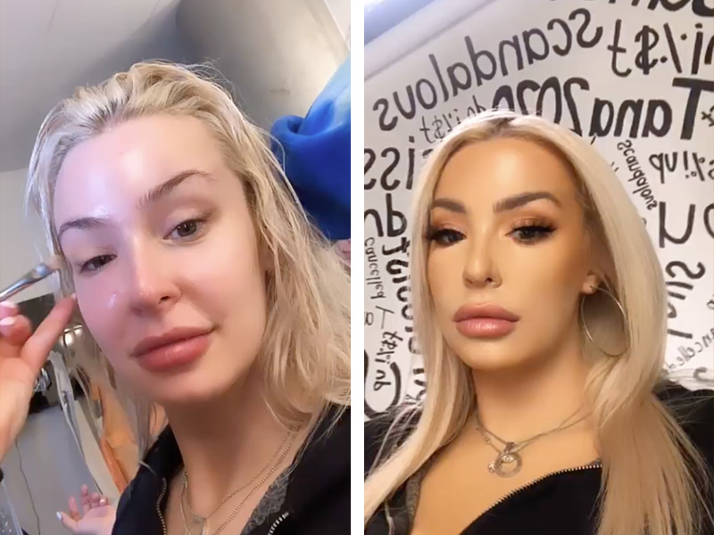Tana Mongeau with and without makeup